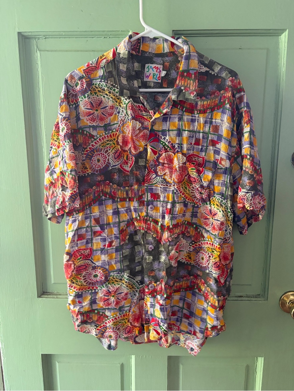 Jams World Shirt Vintage Tropical Palm Hawaiian Button-Down Men's Size Xl